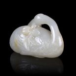 A pale celadon jade heron, 18th Century,