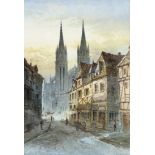 E W Neville/Continental Towns with Cathedral/a pair/signed and dated 94/watercolour,