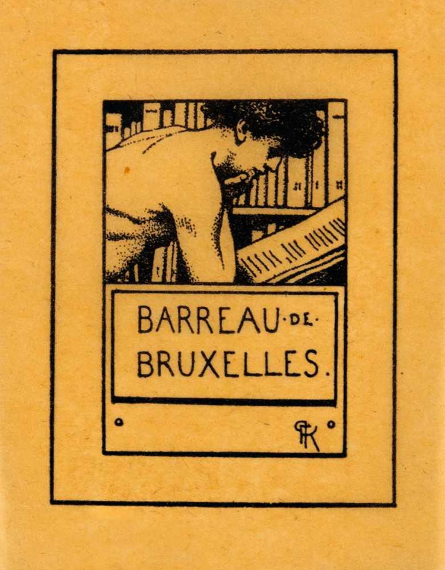 Exlibris - Fernand Khnopff. Barreau de Bruxelles.Lithographie. 1898. 6,4 : 4,9 cm (8,3 : 6,5 cm). Im