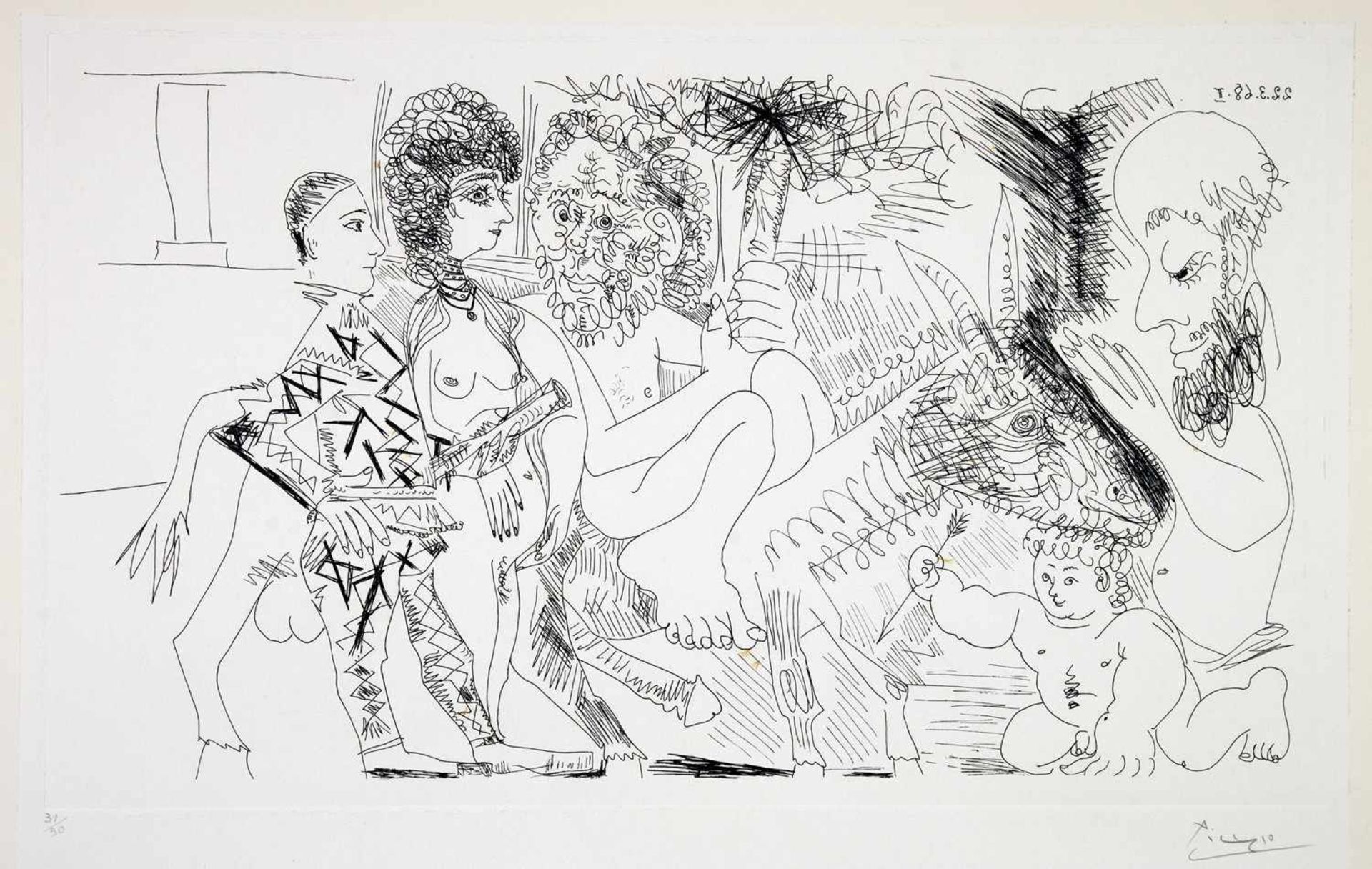 Pablo Picasso. Ohne Titel (Serie 347, 4).Radierung. 1968. 31,7 : 52,8 cm (42,0 : 64,5 cm).