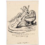 Alfred Kubin. Melusine legt ihr Kindchen in eine Menschenwiege.Tuschfeder. 14,5 : 10.5 cm. Auf