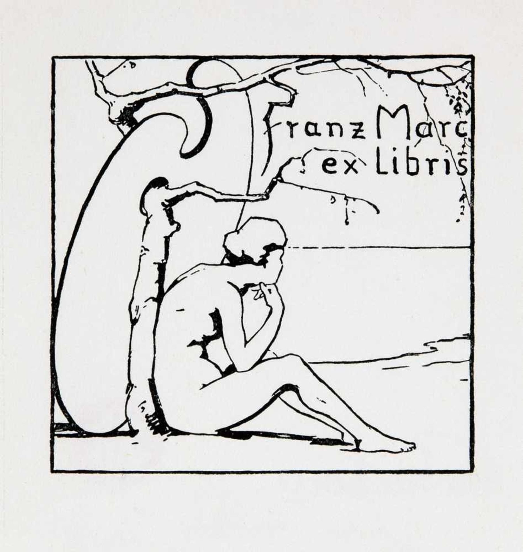 Exlibris - Franz Marc. Exlibris Franz Marc.Lithographie. 1904. 7,1 : 7,2 cm (10,0 : 9,2 cm). Frühe