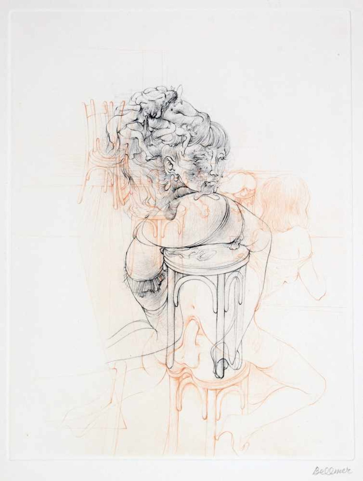 Hans Bellmer. Petit traité de morale.Zehn zweifarbige Radierungen. 1968. 38,0 : 28,5 cm. Signiert. - Image 3 of 3