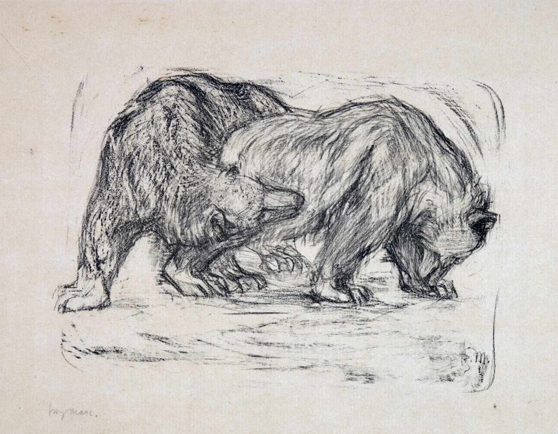 Franz Marc. Bären.Lithographie. 1907. 19,5 : 27,0 cm (35,5 : 45,7 cm). Signiert, im Stein