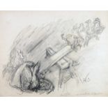 Alfred Kubin. Auf der Wippe.Bleistift. 1944. 24,0 : 29,1 cm. Monogrammiert und mit Widmung