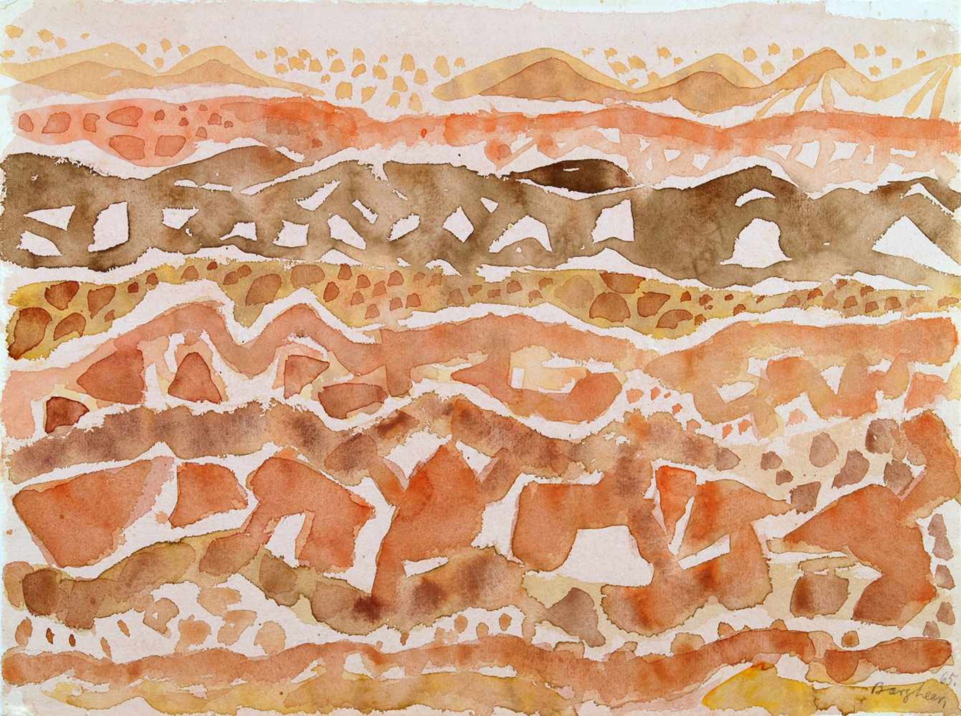 Eduard Bargheer. Arabische Landschaft.Aquarell. 1965. 32,0 : 42,5 cm. Signiert und datiert. In