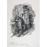 Alfred Kubin. Sitzender Mann, stehende Frau.Tuschfeder. 25,5 : 19,5 cm (39,0 : 30,5 cm). Signiert