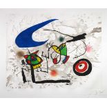 Joan Miró. Pygmées sous la Lune.Farbaquatintaradierung. 53,5 : 68,0 cm (70,0 : 94,0 cm). Signiert