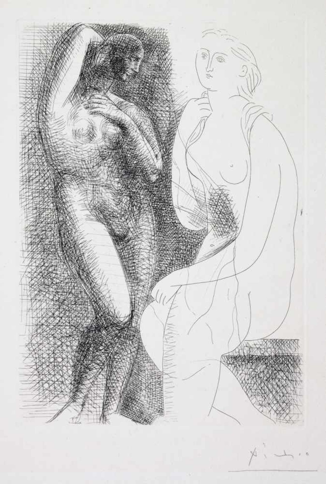 Pablo Picasso. Femme nue devant une Statue.Radierung. 1931. 31,2 : 22,1 cm (44,5 : 33,5 cm).