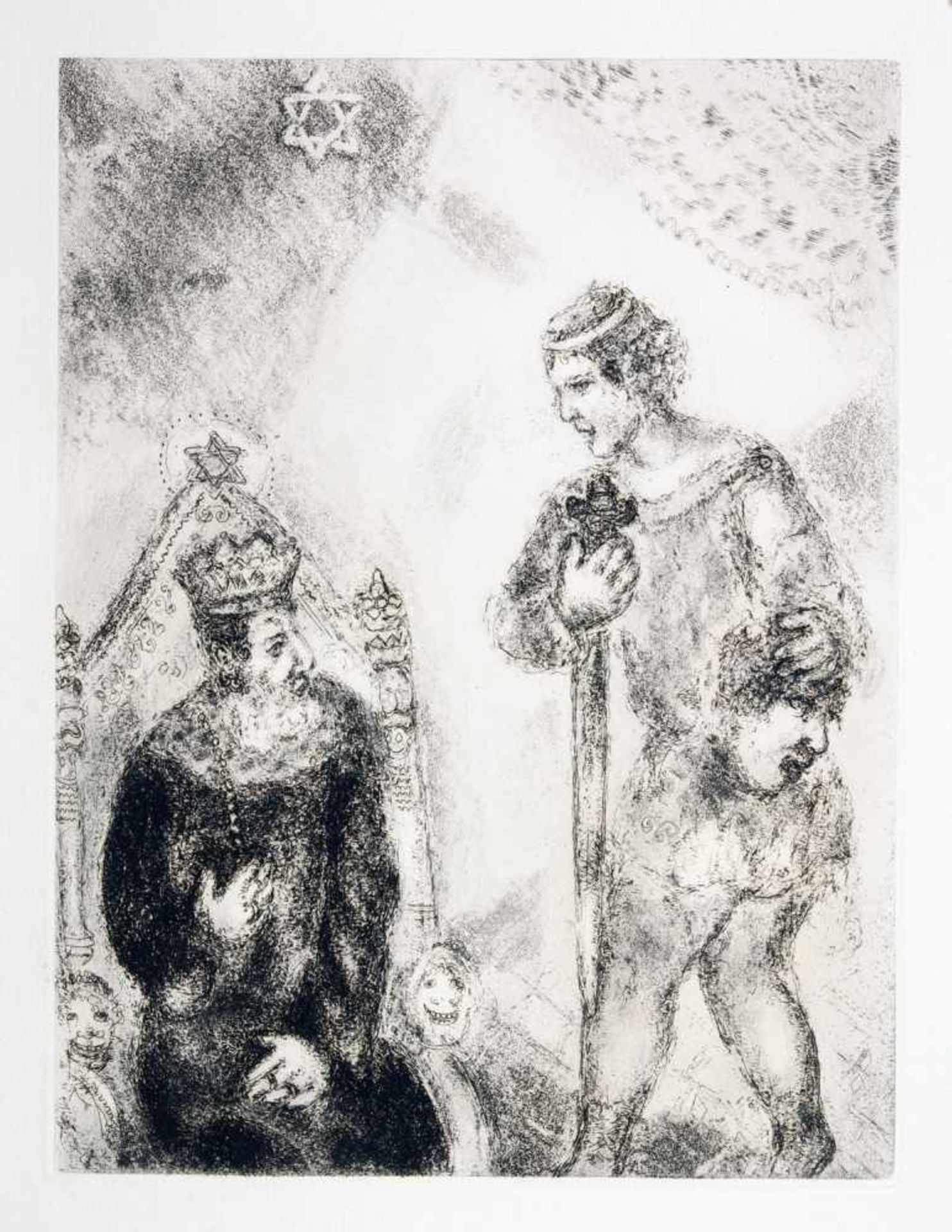 Marc Chagall. David vor Saul (mit dem Haupt Goliaths). - Davids Trauerlied.Zwei Radierungen. 1958. - Image 2 of 7