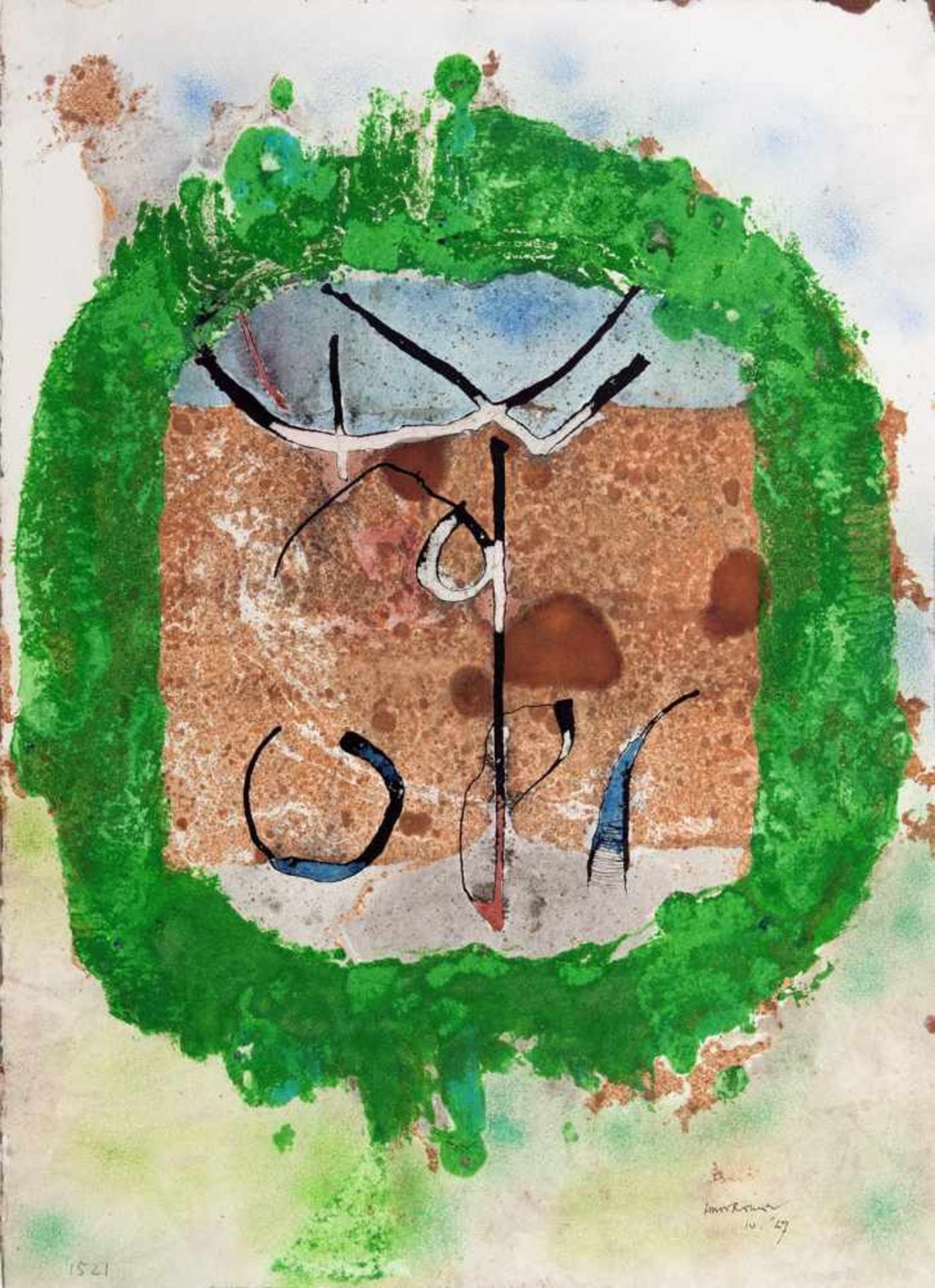 Imre Reiner. An die Stille. Aquarell und Tusche. 1967. 40,2 : 29,2 cm. Signiert und datiert.