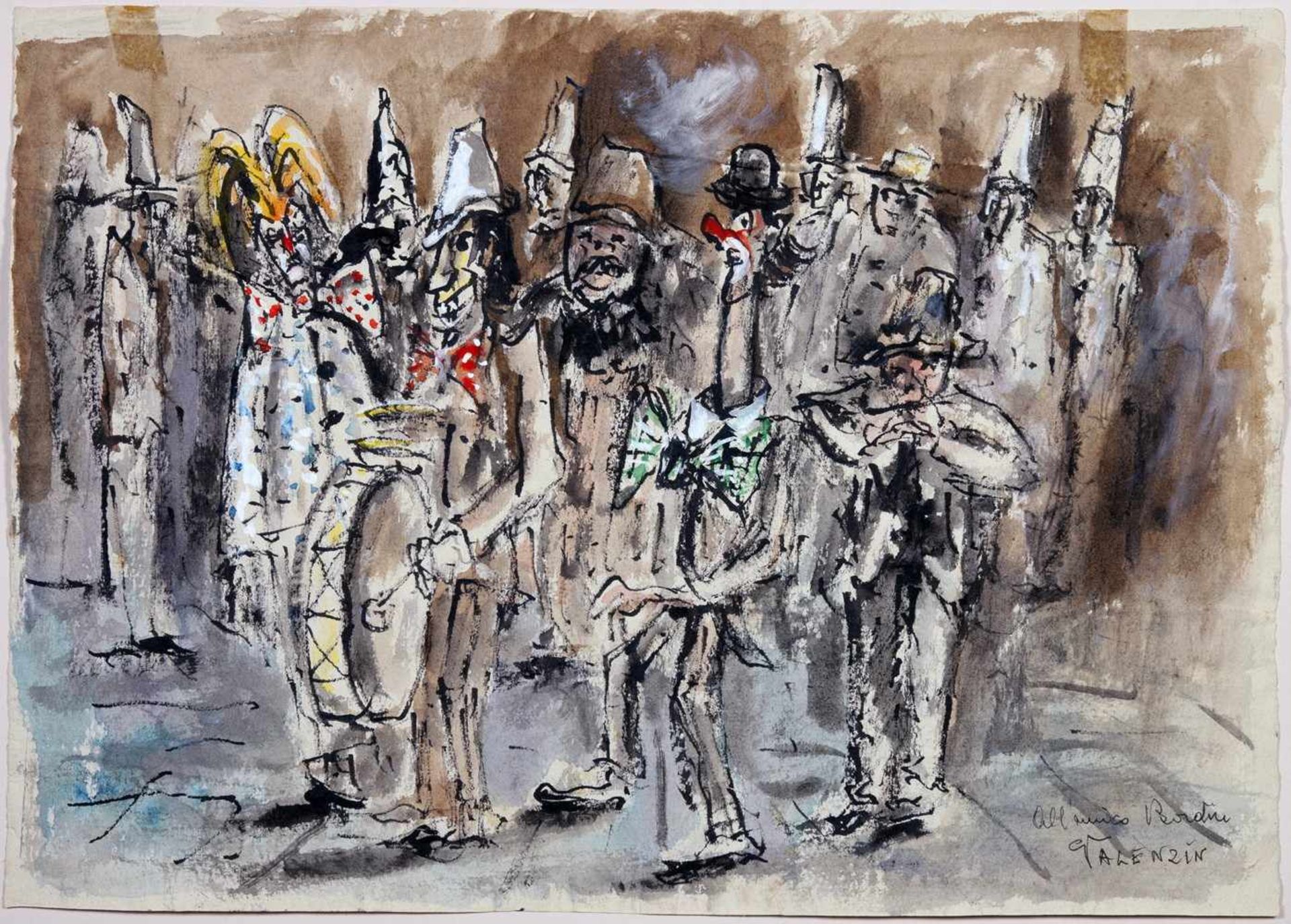 Giorgio Valenzin. Carnevale a Venezia. Vier Mischtechniken (Aquarell- und Tempera über Tusche). Um - Image 3 of 4