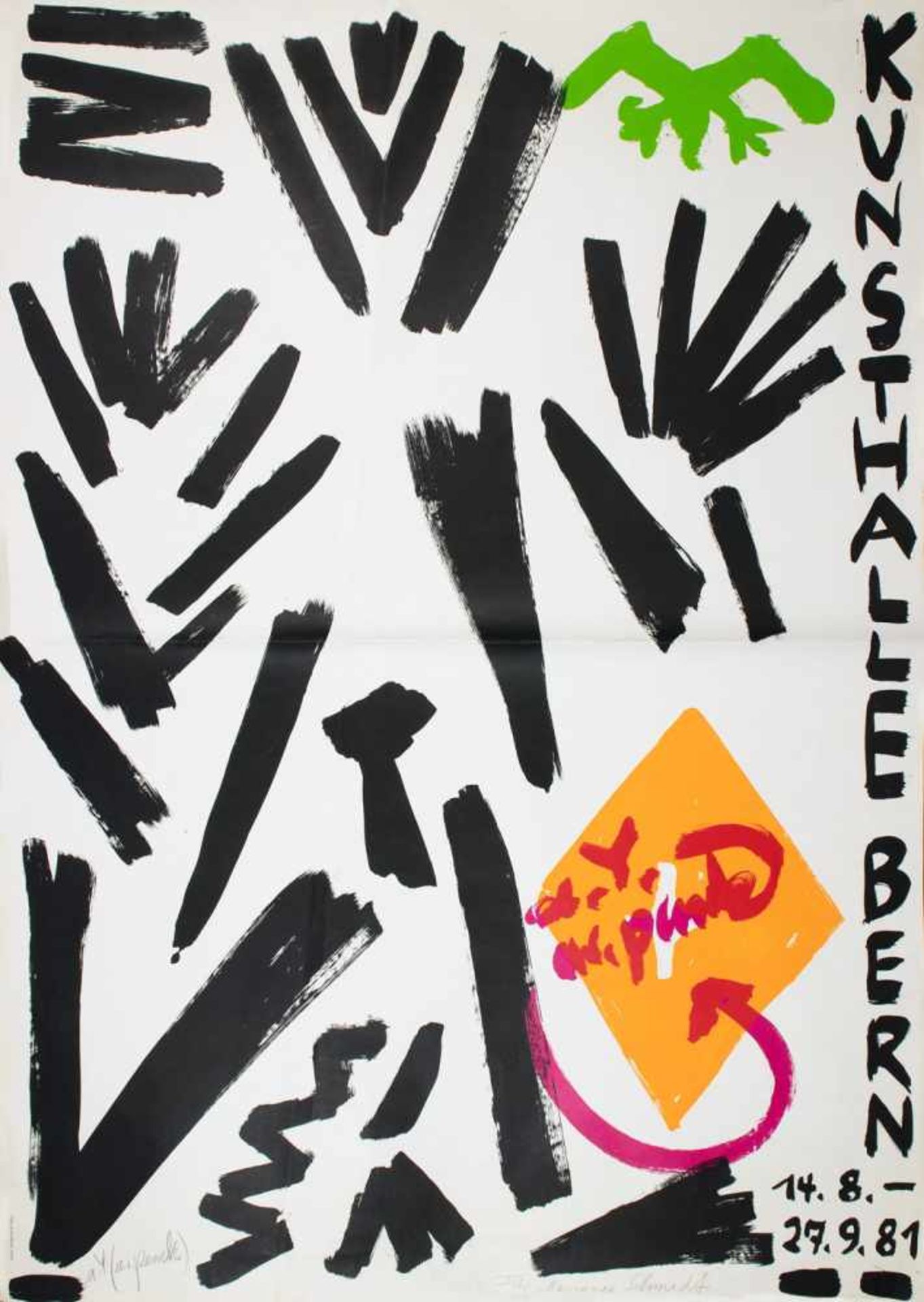 A. R. Penck. Ohne Titel. Farbserigraphie. 1981. 128,0 : 90,5 cm. Signiert und gewidmet.