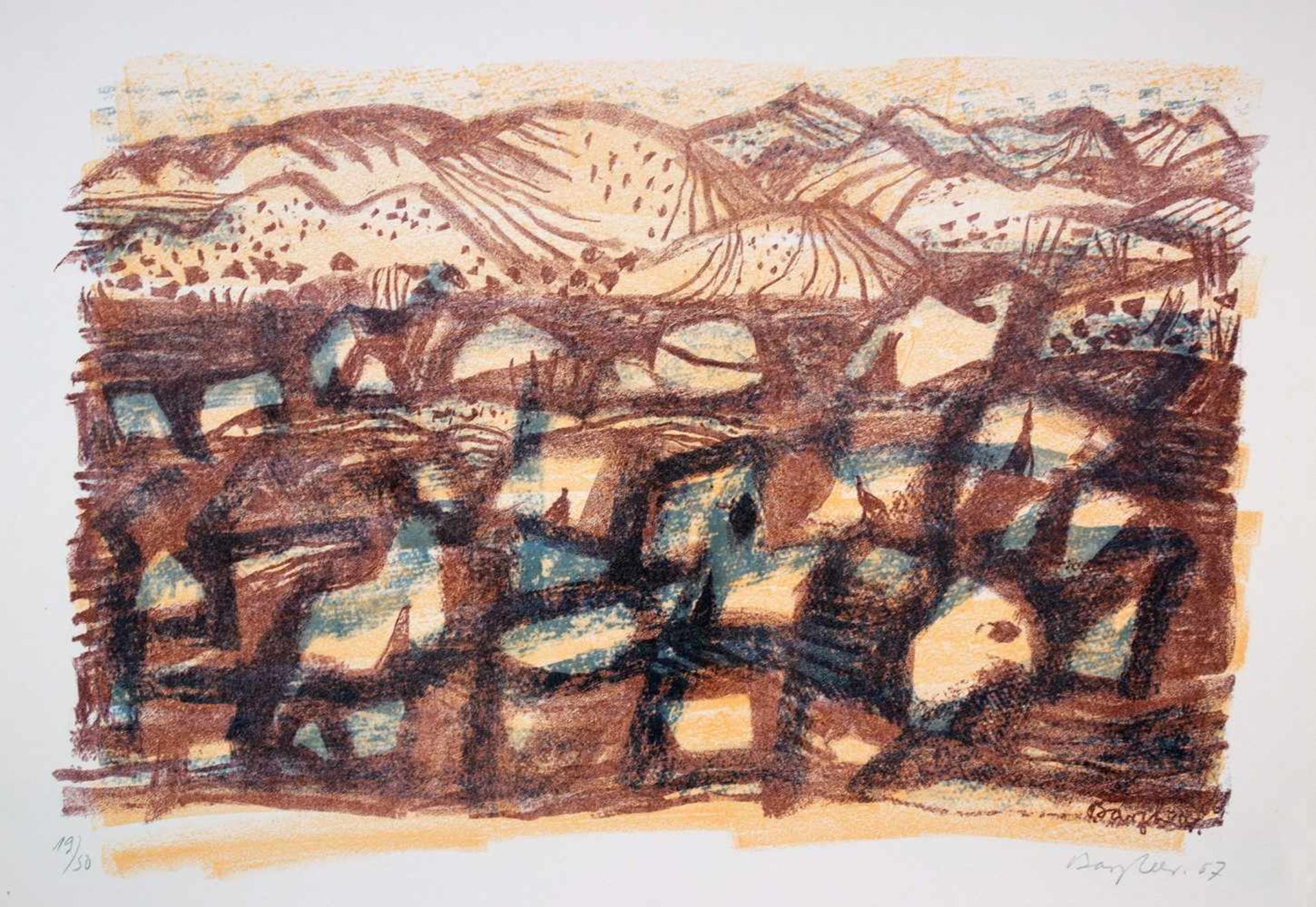 Eduard Bargheer. Sahara. Fünf Farblithographien. 1967. 42,3 : 58,5 cm. Signiert, datiert und - Image 2 of 2