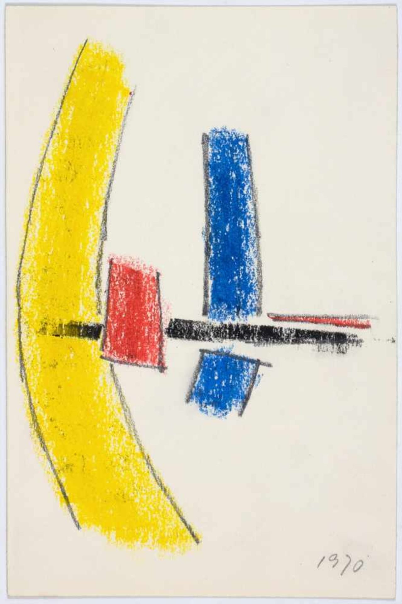 Emilio Stanzani. Vier abstrakte Zeichnungen, drei mit farbigen Kreiden, eine mit farbigen Tuschen.