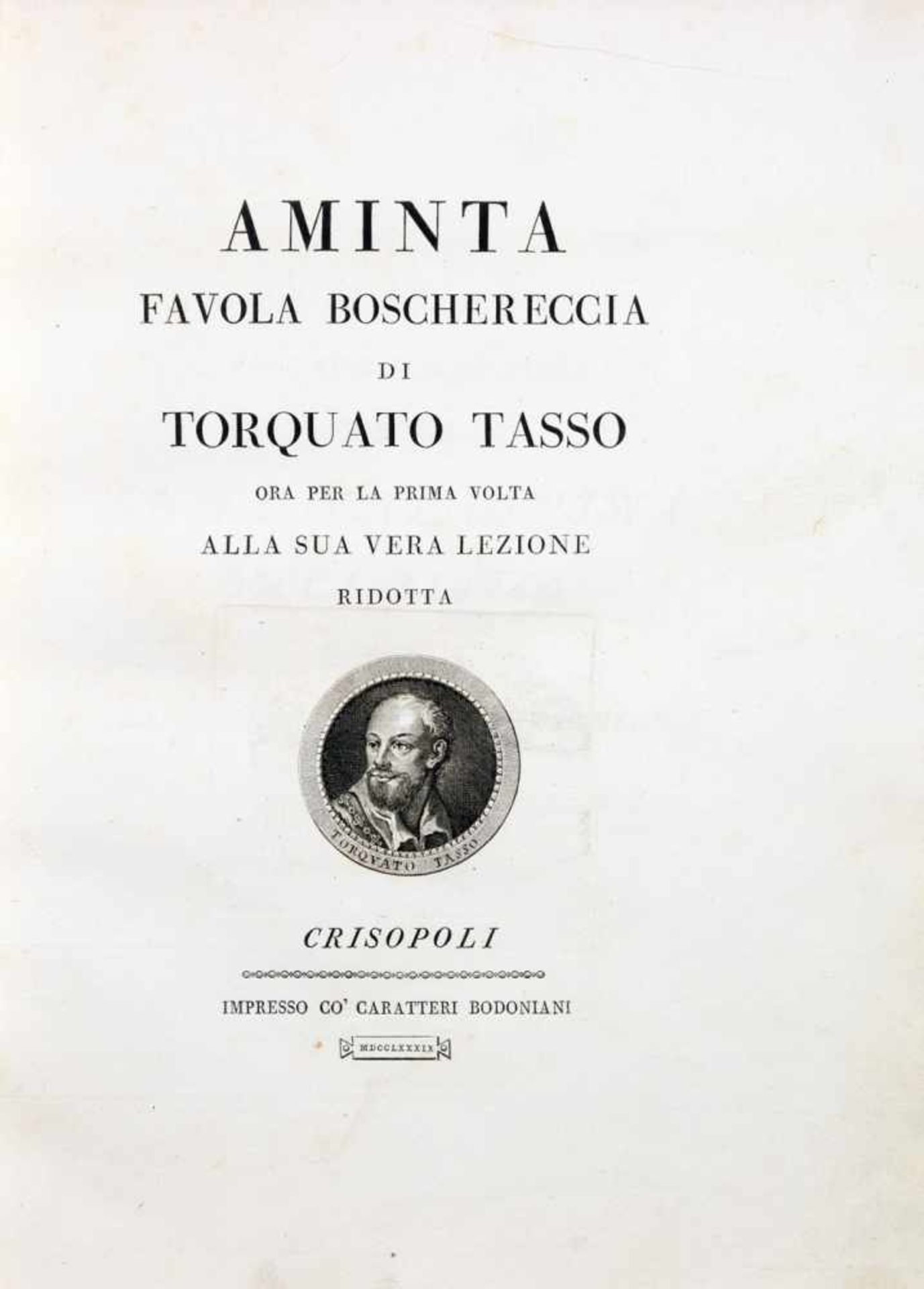 Bodoni - Torquato Tasso. Aminta. Favola boschereccia, ora per la prima volta alla sua vera lezione - Image 2 of 2