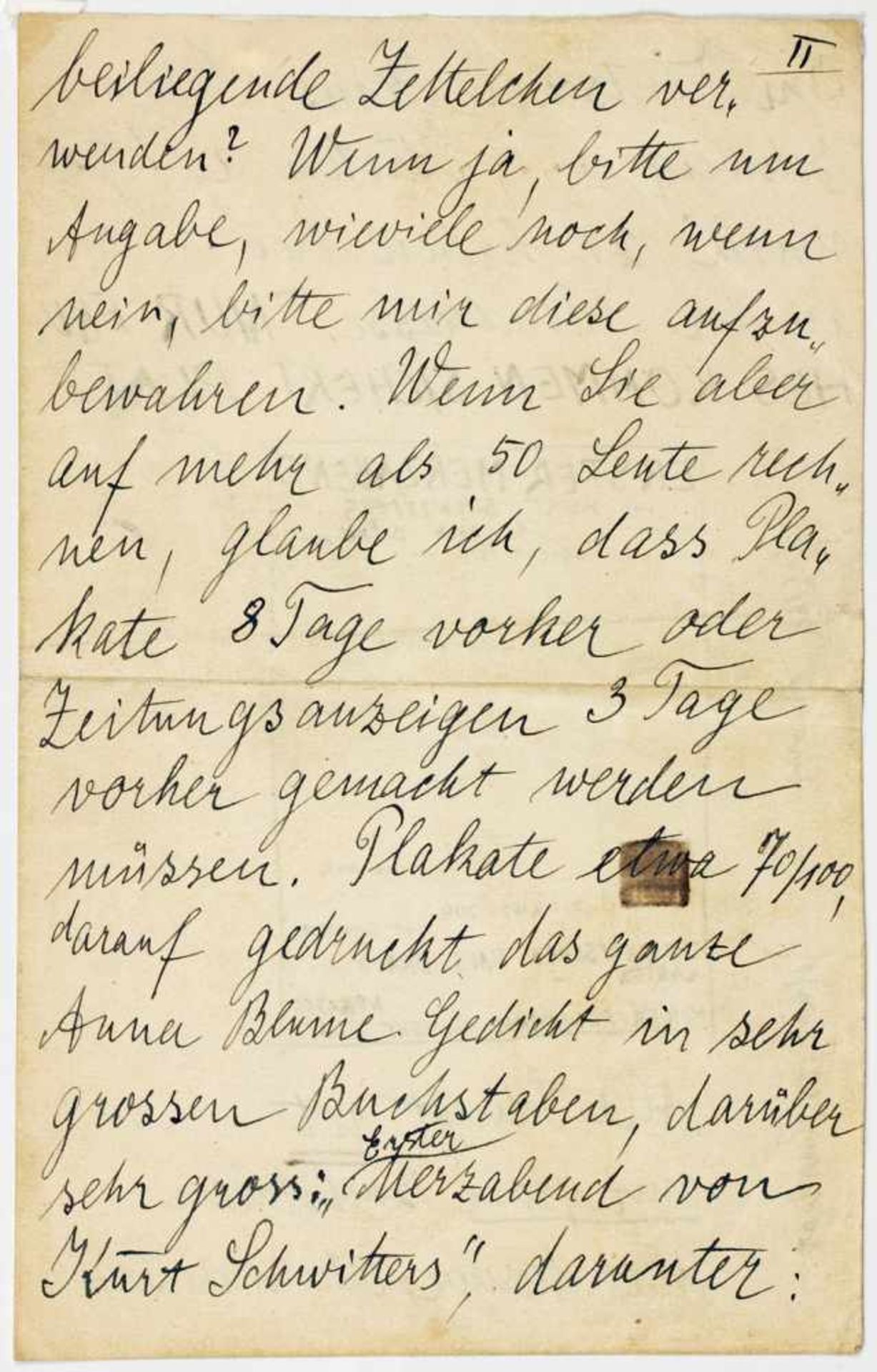 Kurt Schwitters. Erster Merzabend. Plakatentwurf. Zeichnung und Handschrift, Tusche auf Papier. - Image 2 of 3