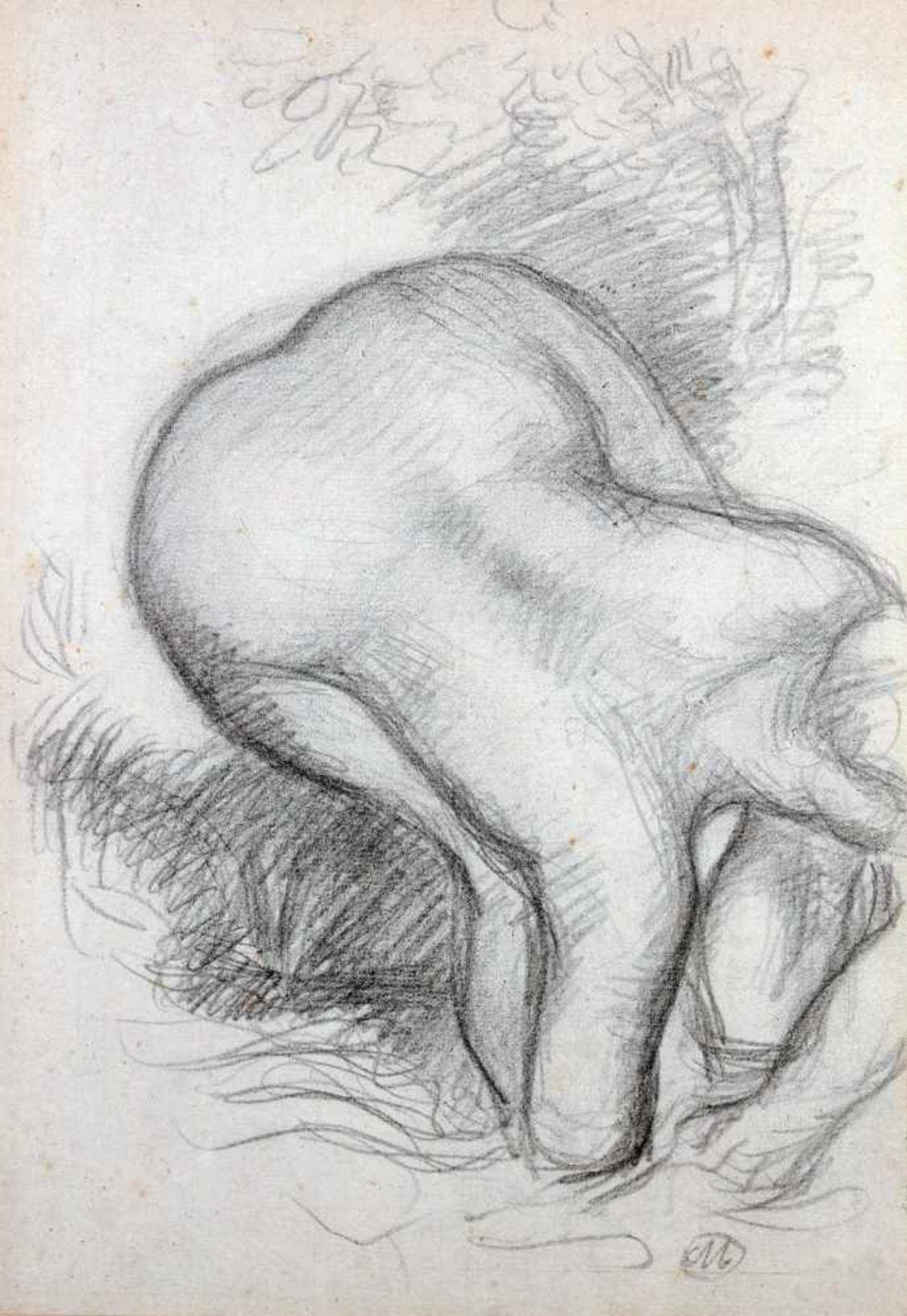 Aristide Maillol. Baigneuse accroupie. Bleistift. Ca. 1930. 28,5 : 19,5 cm. Monogrammiert. Schöne