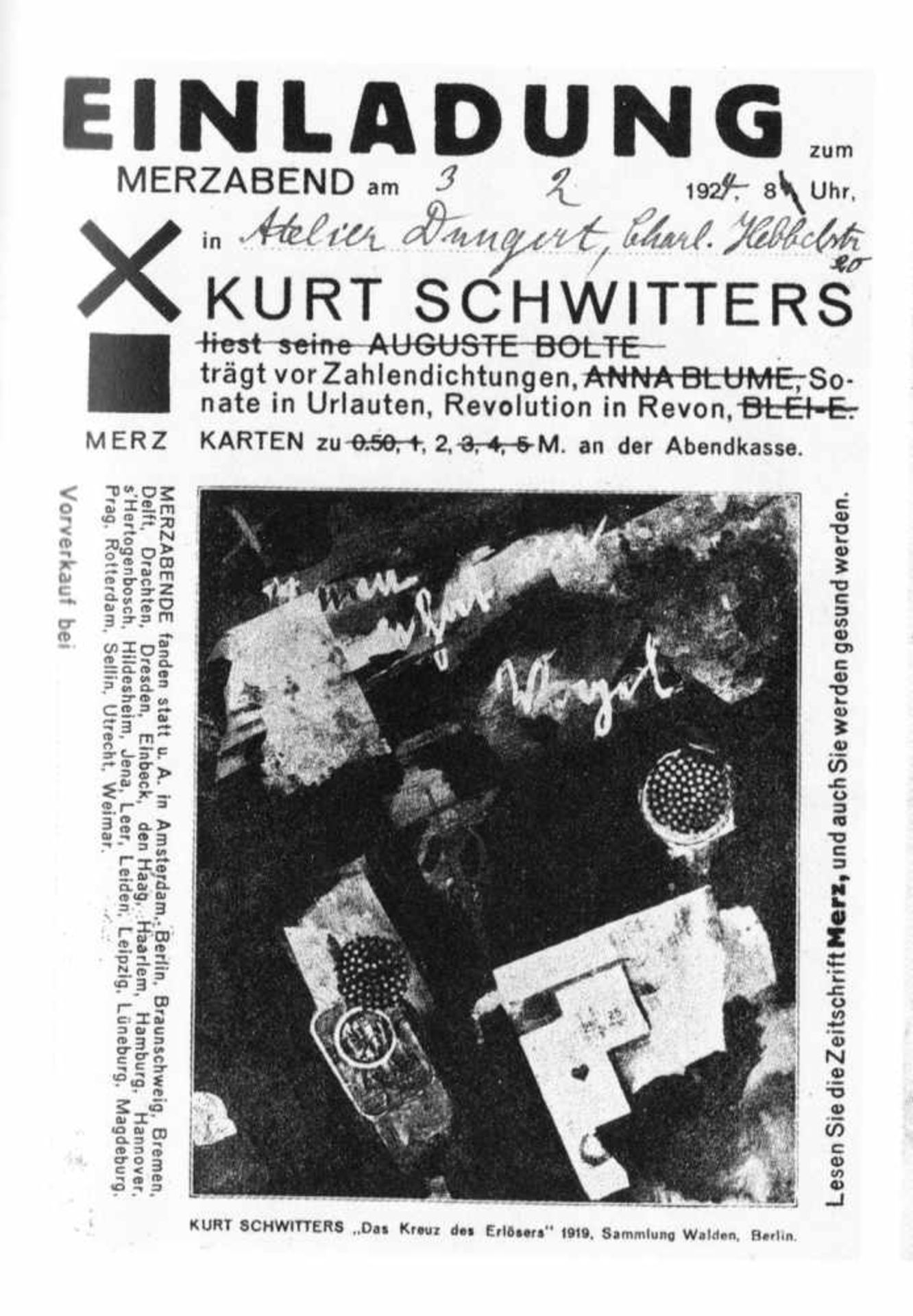 Kurt Schwitters. Erster Merzabend. Plakatentwurf. Zeichnung und Handschrift, Tusche auf Papier. - Image 3 of 3