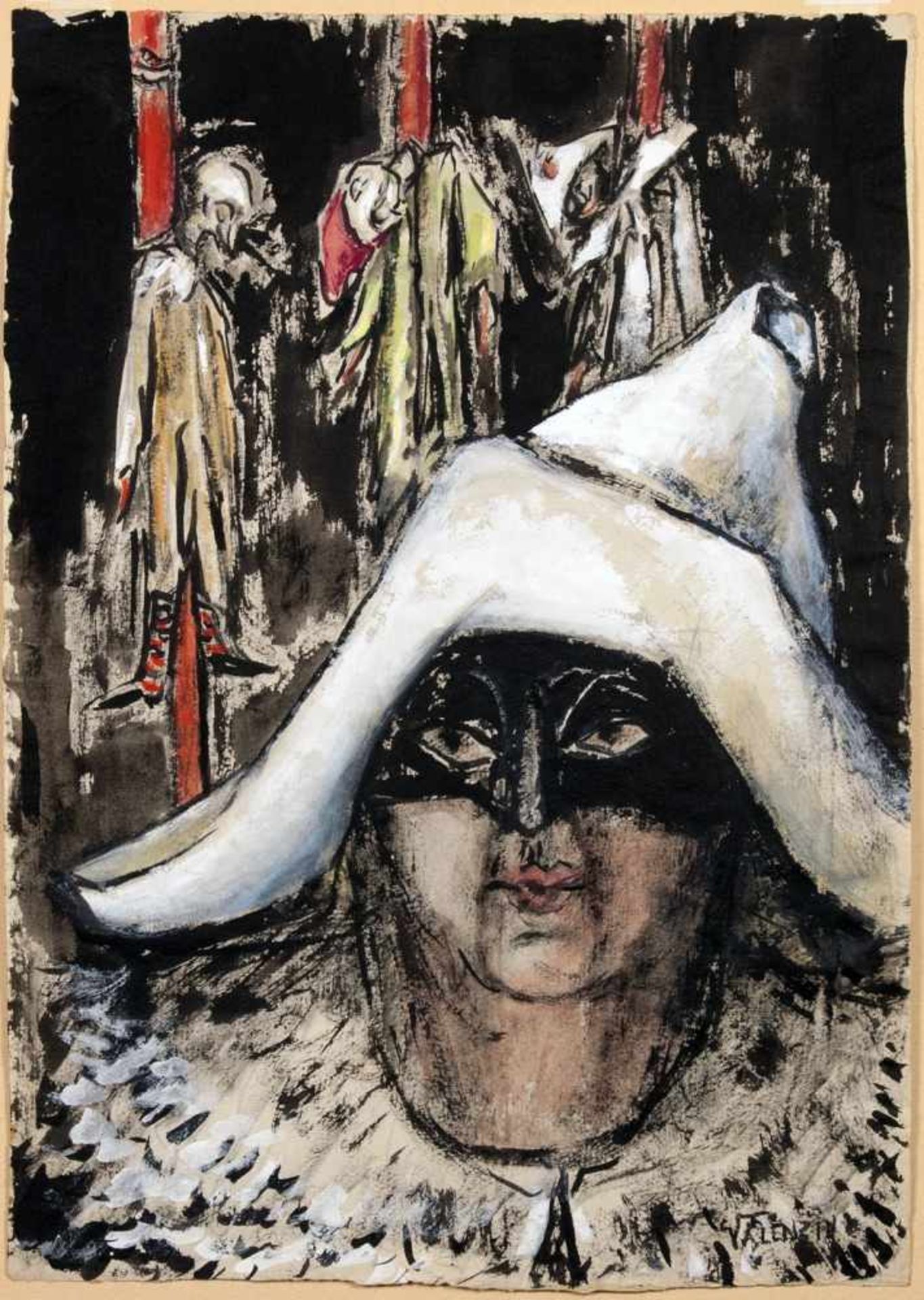 Giorgio Valenzin. Carnevale a Venezia. Vier Mischtechniken (Aquarell- und Tempera über Tusche). Um