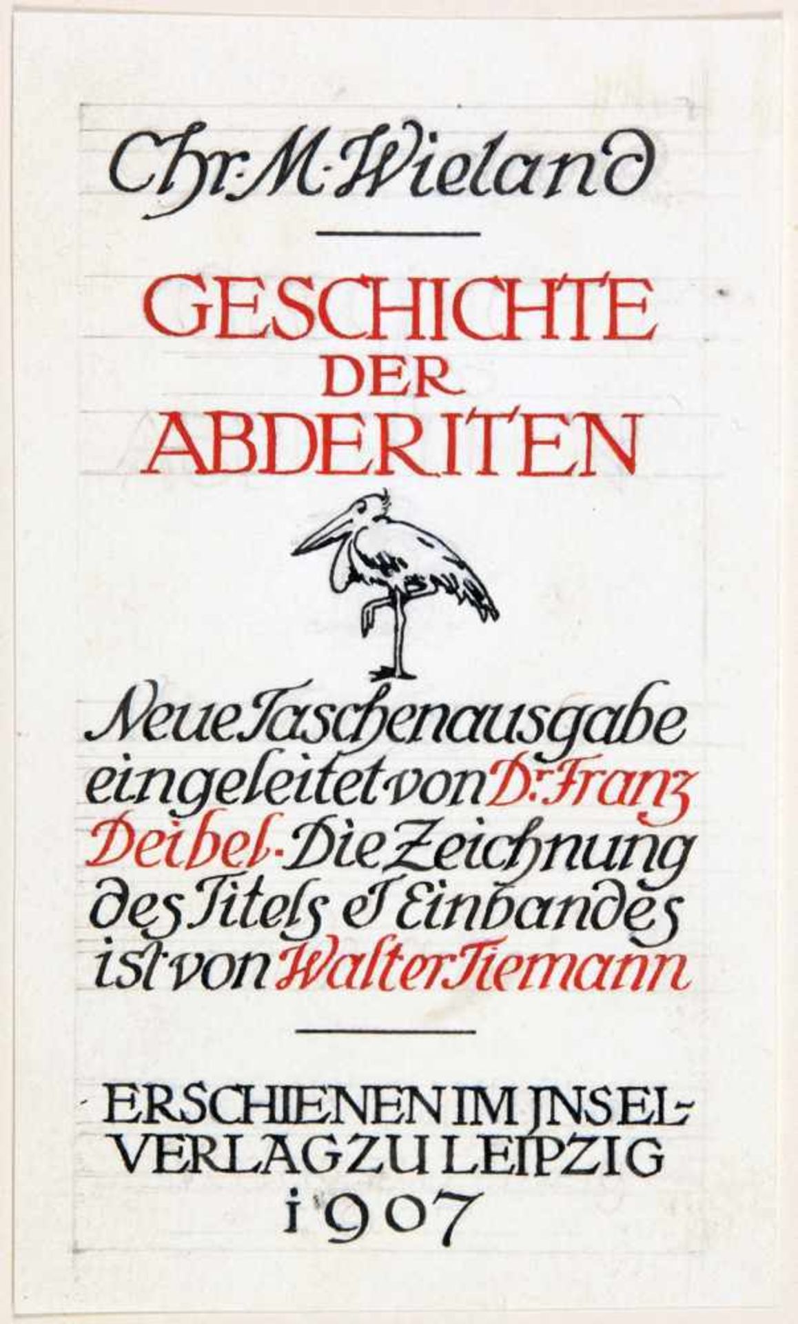 Insel Verlag - Walter Tiemann. Geschichte der Abderiten. Tuschzeichnung und zweifarbige - Image 2 of 3