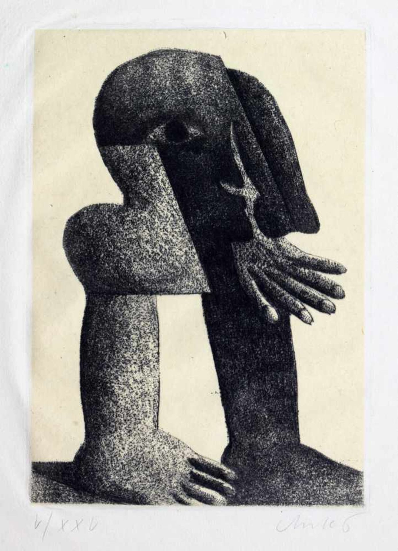 Horst Antes. Figur Kösel II. Radierung. 1969. 18,5 : 13,2 cm (38,0 : 28,3 cm). Signiert und