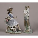 (lot of 2) Lladro porcelain group, consisting of a female figure, modeled as seated with a puppy