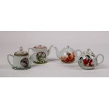 (lot of 4) Chinese porcelain teapots: two with dragon and phoenix roundels; the third, with a seated