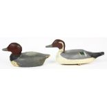 (lot of 2) Vintage duck decoys, each with polychrome decoration, largest: 16"l