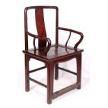 Chinese red lacquered armchair, the contoured backsplat with the character 'fu' (good fortune),