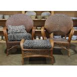 (lot of 3) Wicker furniture group, consisting of (2) armchairs and an ottomon with a faux animal