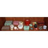 (lot of 19) One shelf of pill boxes and jars including a Wedgwood powder box, a cloissone enamel