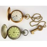 (Lot of 2) Metal and gold-filled pocket watches Including one Rockford gold-filled hunting case