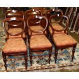 (lot of 6) Victorian balloon back chairs, each having a shaped crest, above an upholstered seat