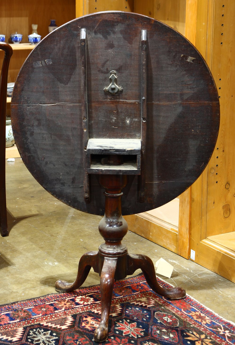 Queen Anne tilt top games table, c. 1840, rising on a turned standard above the tripod base, 28"h - Image 3 of 3