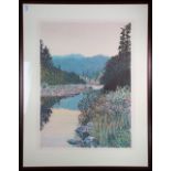 American School (20th century), "River Evening," 1991, lithograph in colors, initialed "MP" in