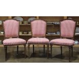 (lot of 3) Louis XVI style walnut side chairs, each with a red plaid upholstered seat and back, 37"