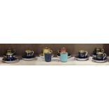 (lot of 18) Continental porcelain cup and saucer group, consisting of (6) cobalt and gilt