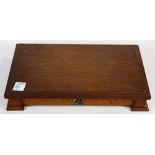 Arts and Crafts style quartersawn oak portable desk, the hinged lid opening to a velvet lined