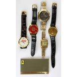 (Lot of 5) Metal wristwatches Including one Ferrari two tone, metal quartz chronograph wristwatch,