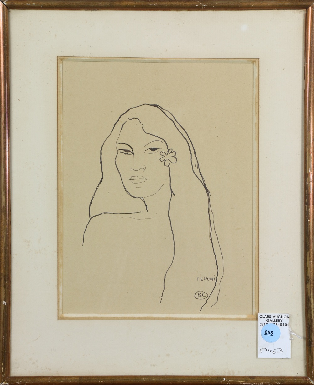 Continental School (20th century), Portrait of a Te Puni, New Zealand Woman, ink on paper, initialed