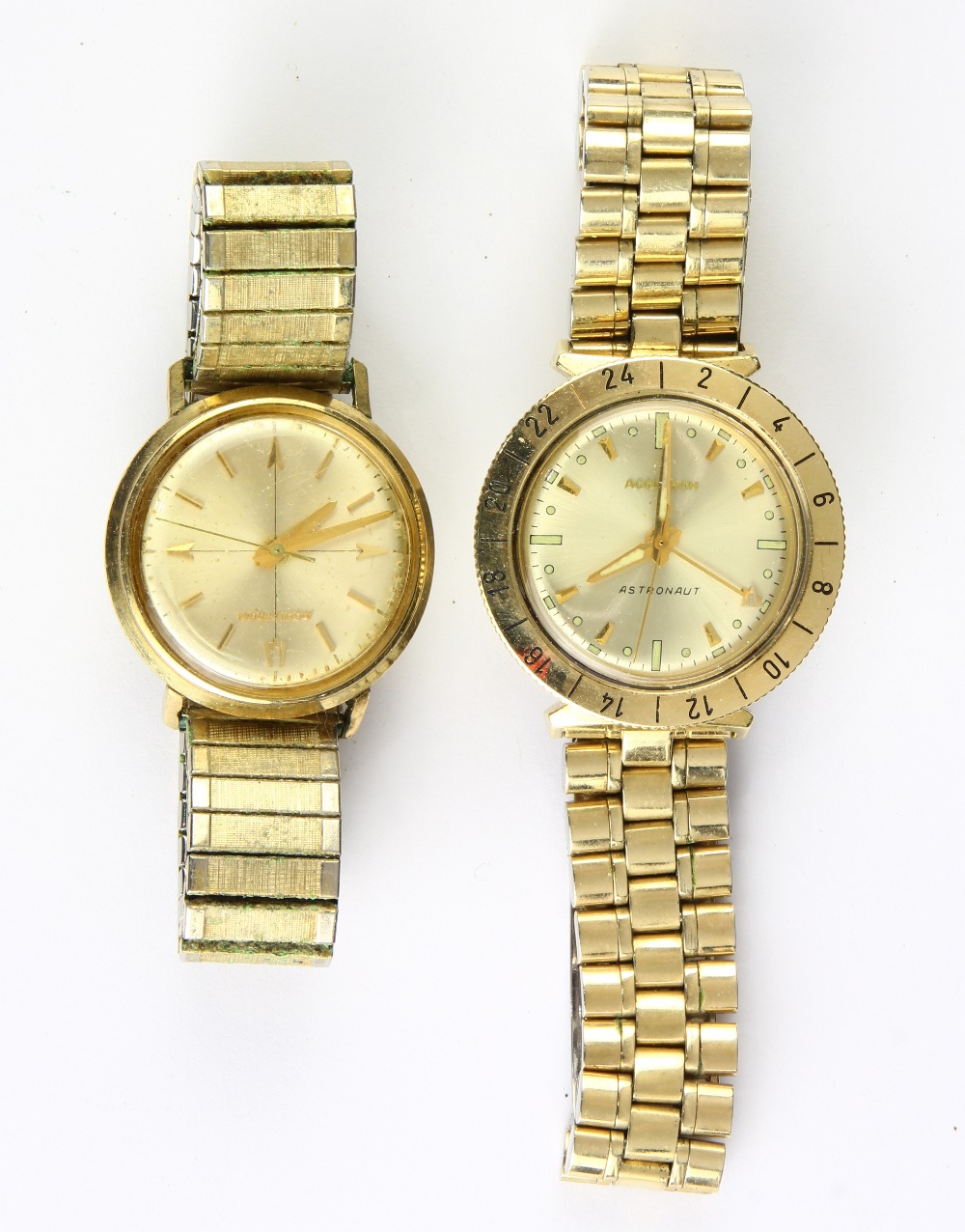 (Lot of 2) Bulova Accutron metal wristwatches Including one Bulova Accutron Astronaut wristwatch,