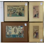 (lot of 4) Japanese woodblock prints, 19th century: Chobunsai Eishi (1756-1829): depicting