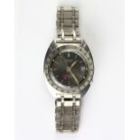 Seiko Navigator timer stainless steel wristwatch Dial: black, round, applied baton hour markers,