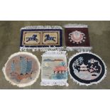 (lot of 5) Chinese sculpted carpets (small), largest: 1'6''dia.