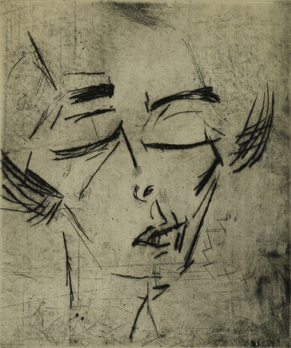 Lasar Segall (Brazilian/Lithuanian, 1891-1957), "Portrait of Mary Wigman, drypoint etching, pencil