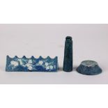 (lot of 3) Chinese robin's egg glazed porcelain items, consisting of a brush rest with prunus