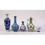 (lot of 5) Group of Chinese/Asian ceramic pieces, including an underglazed blue vase and footed