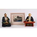 (lot of 3) Two Japanese Hakata dolls: one of a calligraphy master, the other of a seated samurai