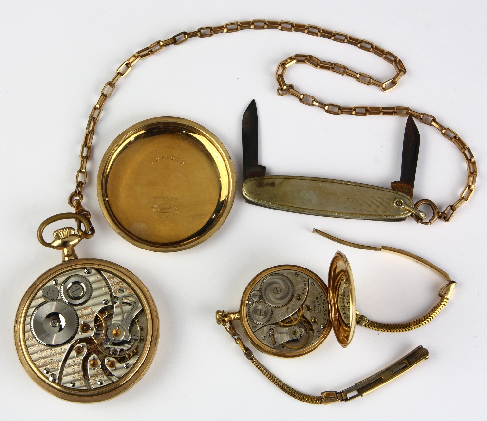(Lot of 2) Gold-filled metal watches and jewelry Including one converted Elgin wristwatch, Dial: - Image 2 of 2